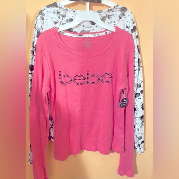 🛍️BeBe Girls 2 Pack multicolor Tops Shirts long sleeve Size: Large 14/16 - Picture 1 of 11